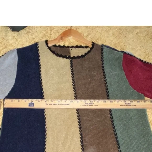 90’s Patchwork Colorblock Vintage Soft Chenille Knit Sweater Size Large - Picture 12 of 17